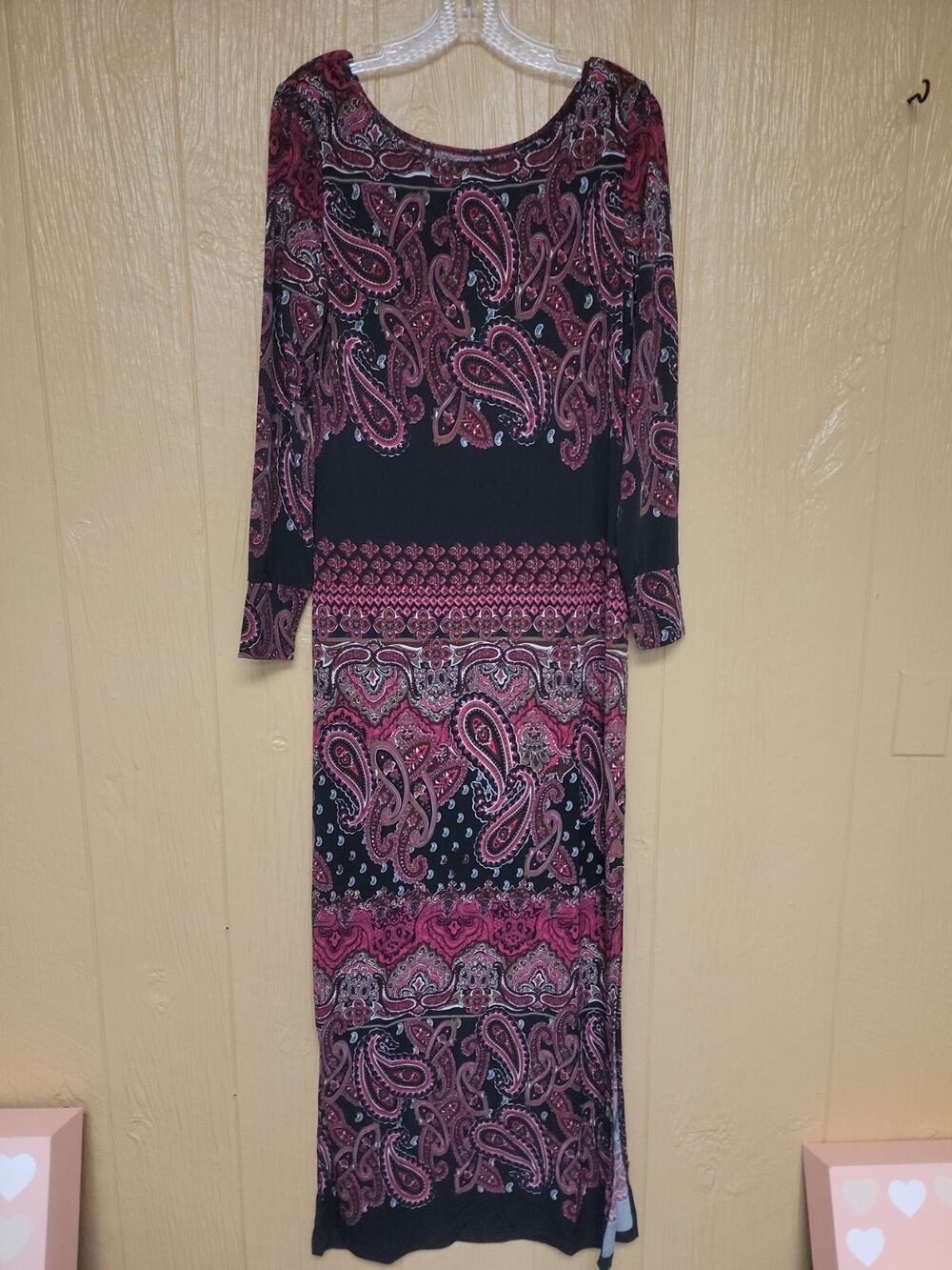 Vertigo Womens Full Length Maxi Dress Aztec Design Paisley Stripe Red Black sz M